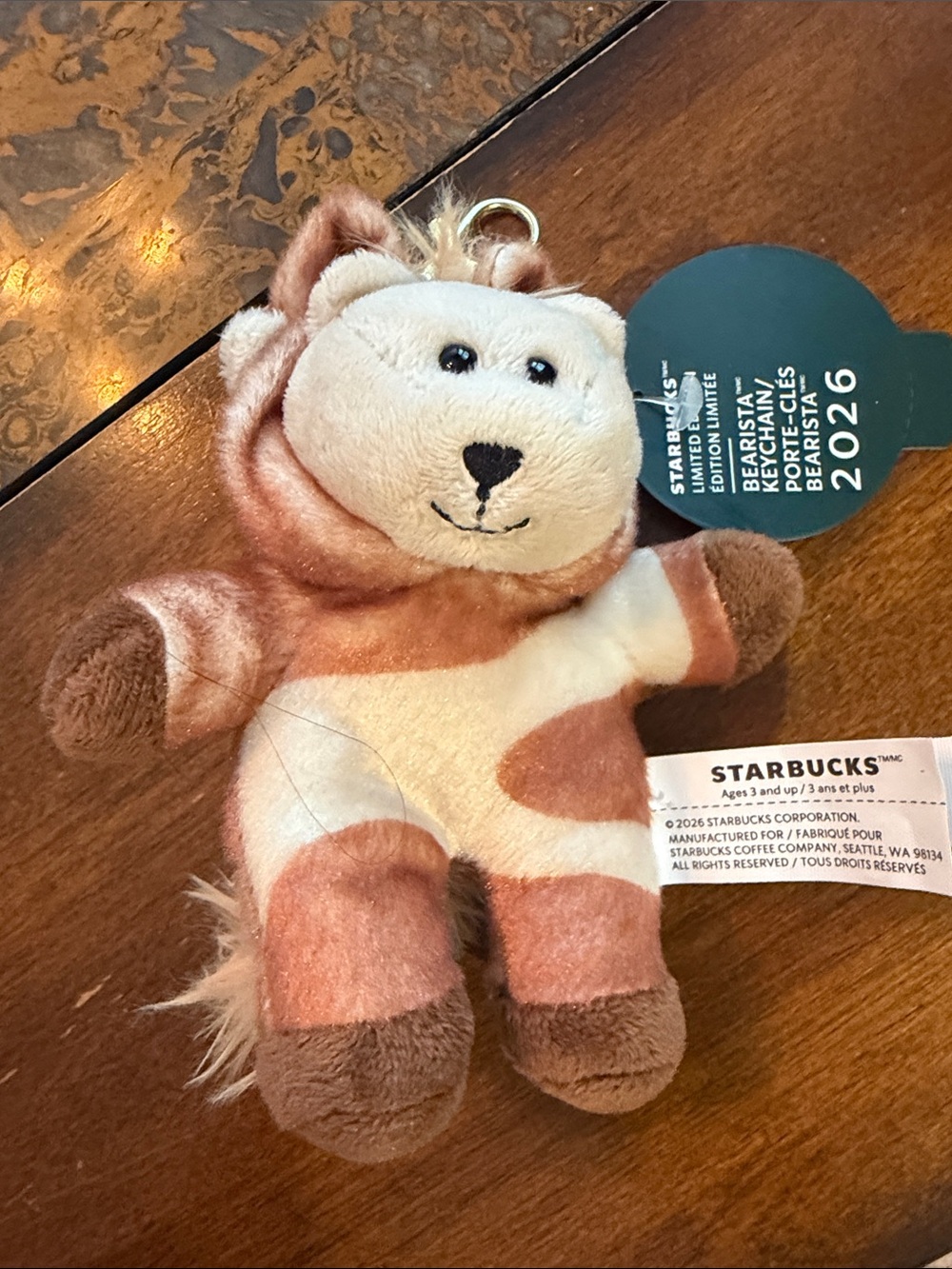 NWT Starbucks Brown, Cream & Pink Plush Bear Keychain